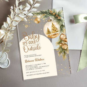 Invitations En Acrylique Baby Shower Rustique Bohème Neutre Noël Hiver
