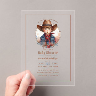 Invitations En Acrylique Baby shower rustique western pour petit cowboy