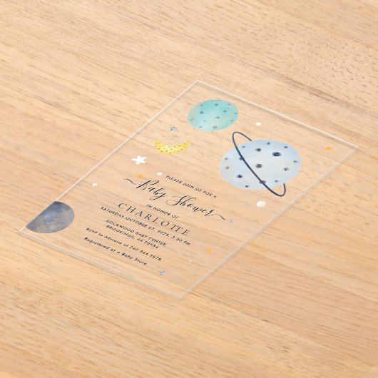 Invitations En Acrylique Baby shower spatial moderne (Poser)