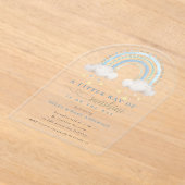 Invitations En Acrylique Baby shower Sunshine Blue Boho Rainbow Boy (Poser)