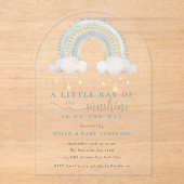 Invitations En Acrylique Baby shower Sunshine Blue Boho Rainbow Boy (Recto)