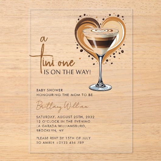 Invitations En Acrylique Baby shower Tini One Espresso Martini (Recto)