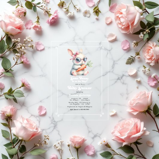 Invitations En Acrylique baby shower "Un lapin est en route"