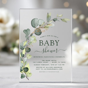 Invitations En Acrylique Baby shower Verdure Eucalyptus Succulent Élégant