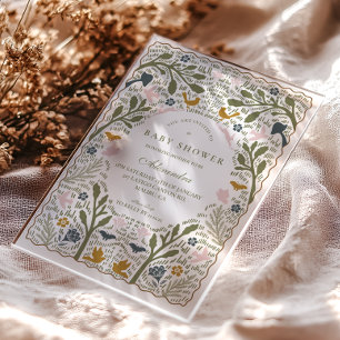 Invitations En Acrylique Baby-Shower Vintage Meadow Folk