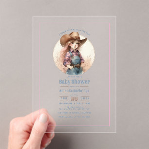 Invitations En Acrylique Baby Shower Western Petite Cowgirl Rustique