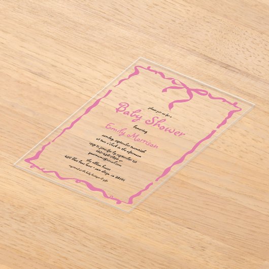 Invitations En Acrylique Baby shower Whimsky Quirky Rose Bow (Poser)