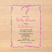 Invitations En Acrylique Baby shower Whimsky Quirky Rose Bow (Recto)