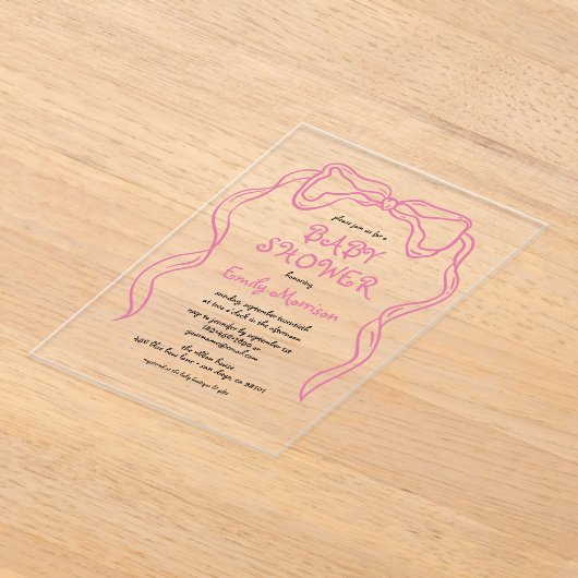 Invitations En Acrylique Baby shower Whimsky Quirky Rose Bow (Poser)
