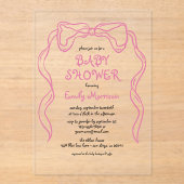 Invitations En Acrylique Baby shower Whimsky Quirky Rose Bow (Recto)