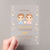 Invitations En Acrylique Baby Twins Garçon fille premier anniversaire Trans (In situ (ordinateur de poche))
