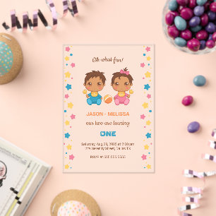 Invitations En Acrylique Baby Twins Garçon Girl Premier anniversaire 2
