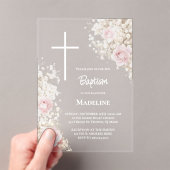 Invitations En Acrylique Baby's Breath and pink roses Baptism (In situ (ordinateur de poche))