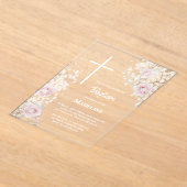 Invitations En Acrylique Baby's Breath and pink roses Baptism (Poser)