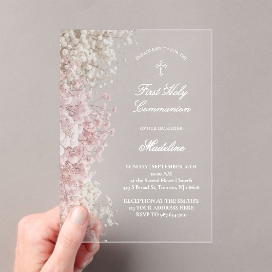 Invitations En Acrylique Baby's Breath First Communion (In situ (ordinateur de poche))