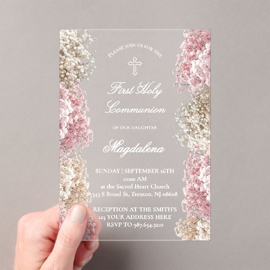 Invitations En Acrylique Baby's Breath flowers |First Communion (In situ (ordinateur de poche))