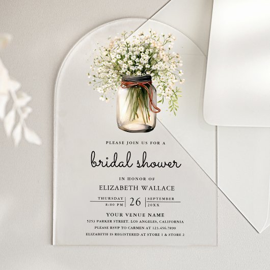Invitations En Acrylique Baby's Breath Mason Jar Bridal Shower
