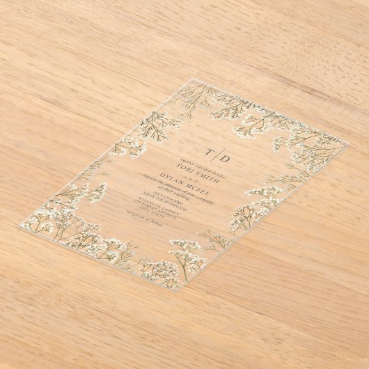Invitations En Acrylique Baby's Breath Monogram Botanical Wedding (Poser)