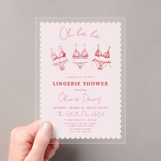 Invitations En Acrylique Bachelorette en lingerie rose, Douche de fête (In situ (ordinateur de poche))