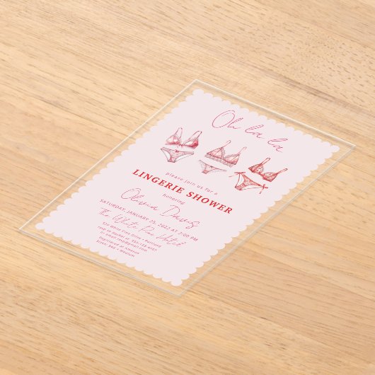 Invitations En Acrylique Bachelorette en lingerie rose, Douche de fête (Poser)