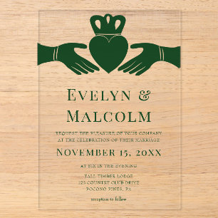 Invitations En Acrylique Bague Claddagh Irlandaise Simple Graphique Vert Ma