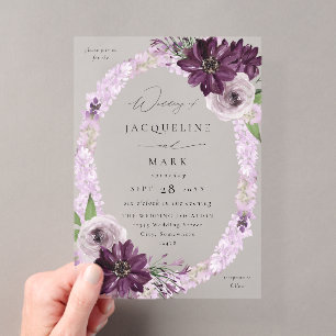 Invitations En Acrylique Bague florale violette et lavande Mariage V2