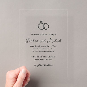 Invitations En Acrylique Bagues Dessinées à la Main Mariage Moderne Doodle