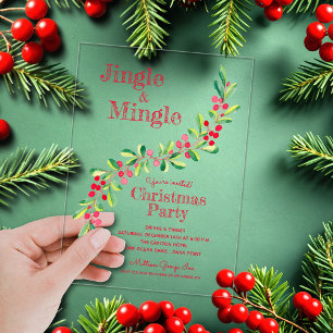 Invitations En Acrylique Baies de verdure à l'aquarelle Noël