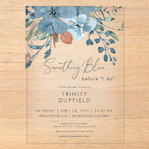 Invitations En Acrylique Baigneuse Bohème Bleu Floral Quelque Chose de Bleu