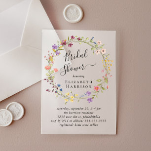 Invitations En Acrylique Baigneuse de Fleurs Sauvages de Mariage Givrée