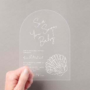 Invitations En Acrylique Baignoire chic coquille Saint-Jacques blanche à bi