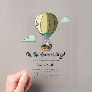 Invitations En Acrylique Baignoire de bébé Montgolfière Baby Shower Mignon