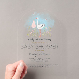 Invitations En Acrylique Bain de bébé cigogne mignon