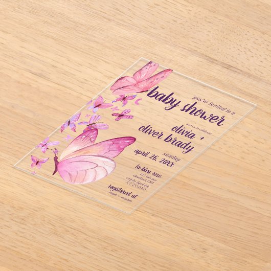Invitations En Acrylique Baisers à papillon et voeux pour bébé | Baby showe (Poser)