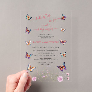 Invitations En Acrylique Baisers de papillons mignons Vœux de bébé Baby Sho