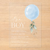 Invitations En Acrylique Balcon Bleu, Eucalyptus, Verdure, Baby shower (Recto)