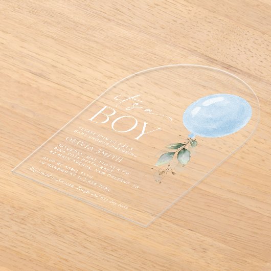 Invitations En Acrylique Balcon Bleu, Eucalyptus, Verdure, Baby shower (Poser)