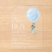 Invitations En Acrylique Balcon Bleu, Eucalyptus, Verdure, Baby shower (Recto)