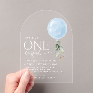 Invitations En Acrylique Balcon Bleu, Eucalyptus, Verdure, Premier Annivers