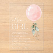 Invitations En Acrylique Balcon rose, Eucalyptus, Verdure, Baby shower (Recto)