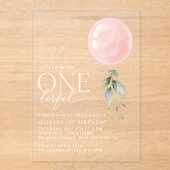Invitations En Acrylique Balcon rose, Eucalyptus, Verdure, Premier Annivers (Recto)