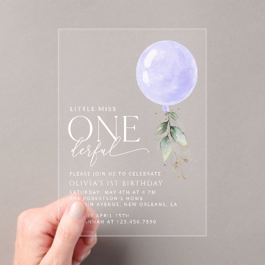Invitations En Acrylique Balcon Violet, Verdure, Feuillage, Premier Anniver (In situ (ordinateur de poche))