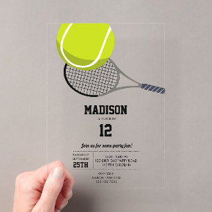 Invitations En Acrylique Balle de tennis et raquette Anniversaire