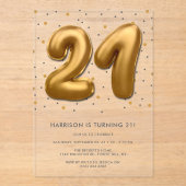 Invitations En Acrylique Ballon d'huile d'or moderne 21e anniversaire (Recto)