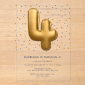 Invitations En Acrylique Ballon d'huile d'or moderne 4e anniversaire (Recto)