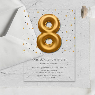Invitations En Acrylique Ballon d'huile d'or moderne 8e anniversaire