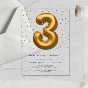 Invitations En Acrylique Ballon en feuille d'or moderne pour 3ème anniversa
