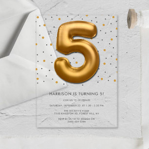 Invitations En Acrylique Ballon en feuille d'or moderne pour 5ème anniversa