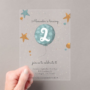 Invitations En Acrylique Ballons Bleu Mignet Deuxième Anniversaire