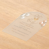 Invitations En Acrylique Ballons Coeur de Script moderne Baby shower neutre (Poser)